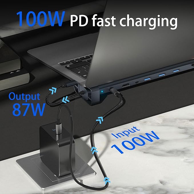 USB C Hub Multiport Adapter 10-in-1 Docking Station with 4K HDMI USB-C 3 USB 3.0 SD/TF Card Reader Audio 100W PD RJ45 Ethernet Compatible with MacBook Pro/Air Dell HP Lenovo (10-in-1)