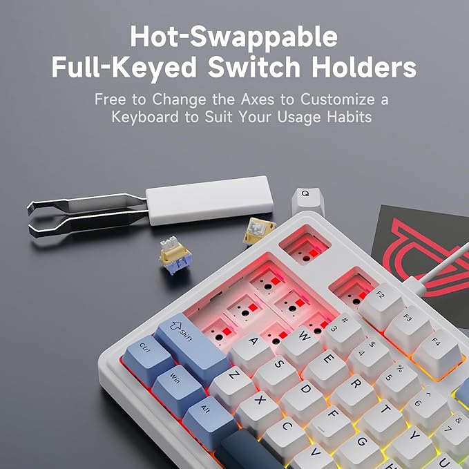 NACODEX AK980 Wired Mechanical Gaming Keyboard 98% Gasket Hot Swappable Keyboard with RGB Backlit PBT Keycaps Five-Layer Padding 101 Keys Gaming Keyboard White Blue