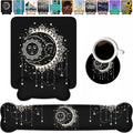 Wrist Rest Support Ergonomic Gel Mouse Pad and Memory Foam Keyboard Set Non-Slip Rubber PU Base for Home Office Working Studying Easy Typing &amp Pain Relief Celestial Theme Sun with Crescent Moon
