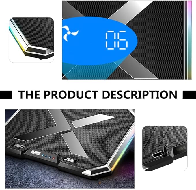 Mikikit Cooling Base USB Fans Laptop Stands PC Fan Laptop Ventilated Support LED Cooling Pad PC Cooler Quiet Laptop Cooler Laptop Fan Cooler Laptop Air Cooler LED Alloy Black Q8 USB