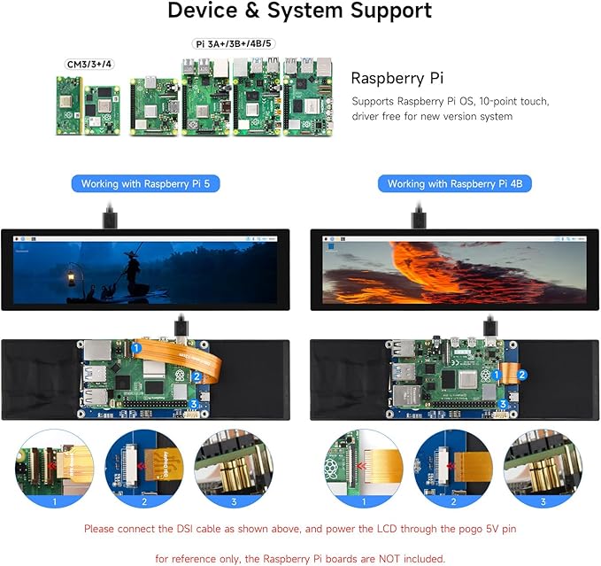 waveshare 8.8inch DSI Capacitive Touch Display Compatible with Raspberry Pi 5/4B/3B/CM3/3+/4 480 × 1920 IPS Optical Bonding Toughened Glass Panel DSI Interface 10-Point Touch
