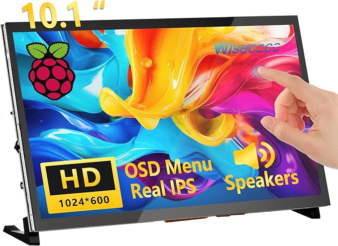 Touchscreen Monitor for Raspberry Pi 10.1'' IPS LCD Screen 1024 * 600 Smooth Touch Built-in Dual Speakers HDMI Input Compatible with Raspberry Pi 5/4/3/Zero Easy Set-up Driver-free (10.1 Inch)