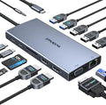 ZMUIPNG USB C Docking Station Dual Monitor 15 in 1 Laptop Docking Station Triple Display USB C Hub Multiple Adapter Dongle with 4K HDMI+VGA+USB Port+Button+PD+Ethernet for Dell HP Thinkpad Surface