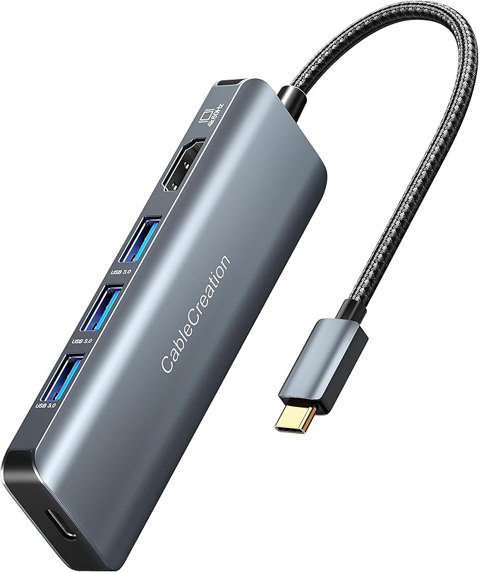 CableCreation 8K HDMI USB C Hub for MacBook Pro 5-in-1 USB C Multiport Adapter with 100W PD 3 USB 3.0 Ports 8K 30Hz/4K 120Hz HDMI Compatible with Steam Deck Surface Pro XPS and More - Space Grey