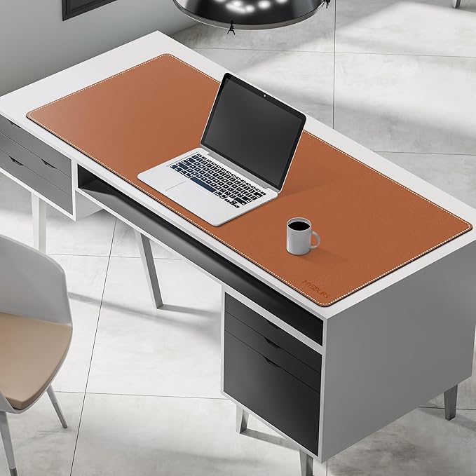 Mydours Cork &amp PU Leather Desk Mat 48 x 20 Large Gaming Mouse Pad XXXL Dual-Sided Portable Desk Pad Blotter Keyboard Computer Desktop Protector for Office Home (Brown)