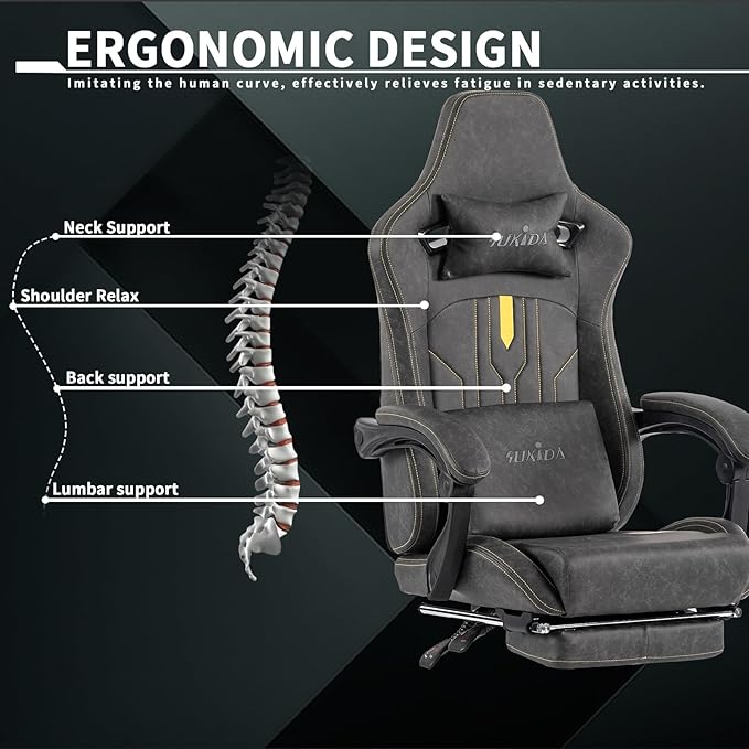 Gaming Chair with Footrest Ergonomic Computer Chair Massage Lumbar Cushion Racing Video Game Chair Adjustable Rocker Recliner Executive Office Desk Chair Pu Leather for Adults