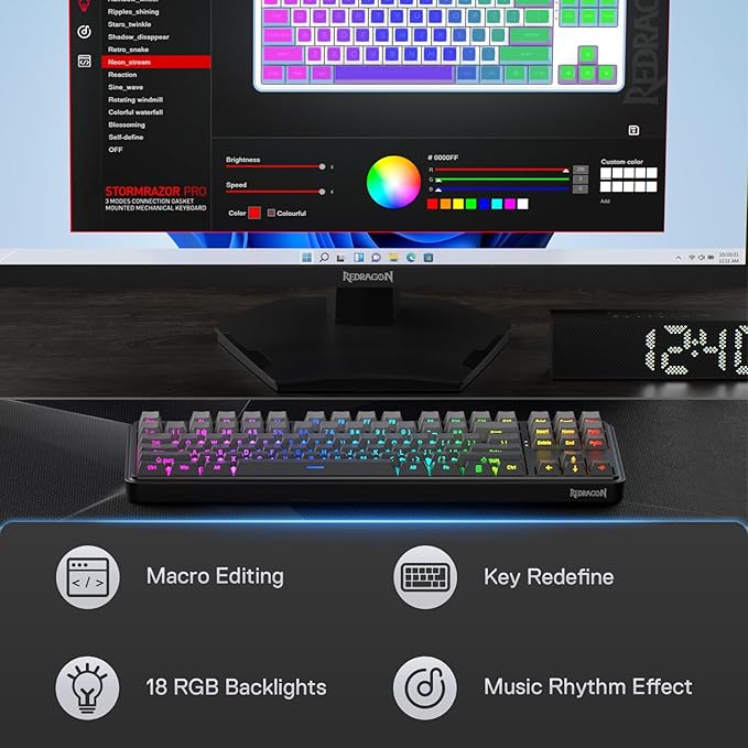 Redragon K707 PRO GB 80% Gasket RGB Gaming Keyboard 3-Modes Wireless TKL Mechanical Keyboard w/Hot-Swap South-Facing LEDs Socket PBT Gradient Keycaps &amp 5-Layer Noise Dampening Custom Linear Swi