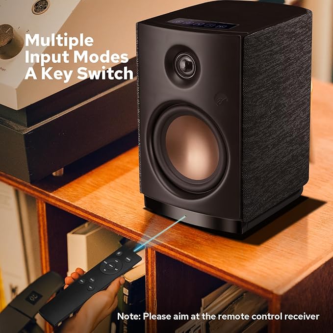 HiVi-Swans OS-10 HiFi Stereo Speakers Bluetooth 5.0 Active Computer Bookshelf Speakers - 4'' Dynamic Woofer Powered Desk Speakers 62w RMS with Touch Control for PC/Phone/TV - Black