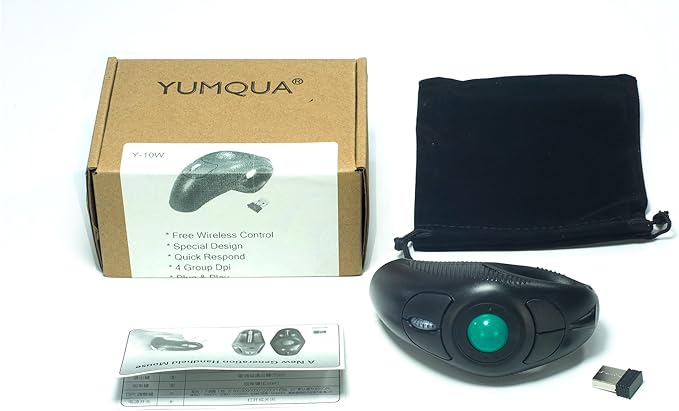 YUMQUA Finger Handheld Mouse Trackball Mouse Wireless 2.4GHz USB Wireless Fingertip with Roller Ball Hand Held Air Mice Track Ball Thumb Ring Mice for PC Laptop Mac Computer