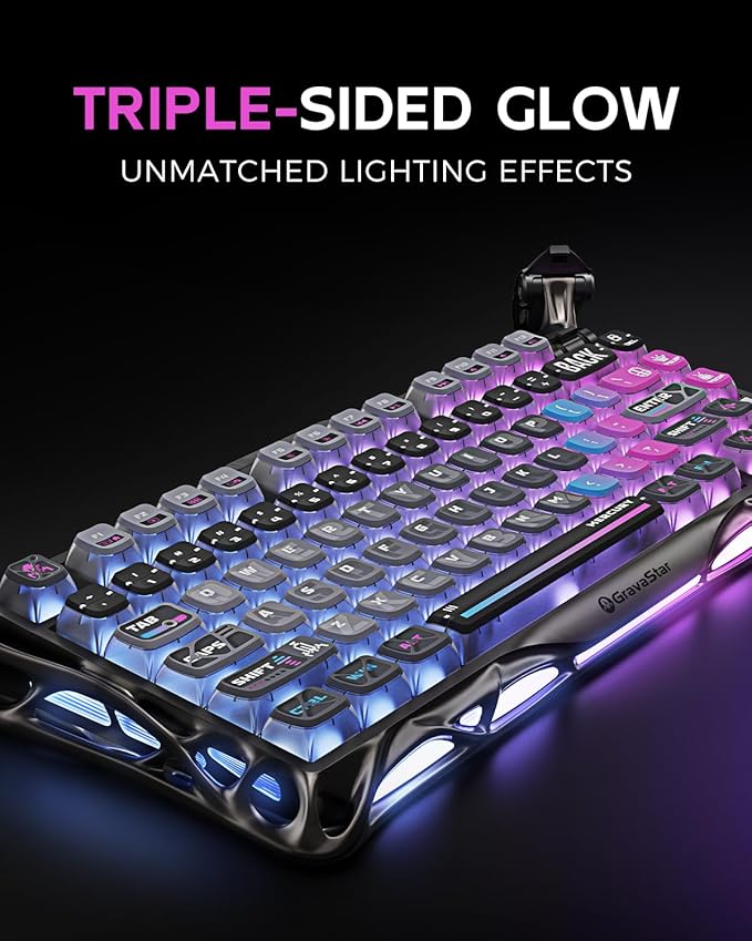 GravaStar Mercury K1 Pro Wireless Mechanical Gaming Keyboard 75% Layout RGB Custom Keyboard Electroplated Glossy Frame Hot-Swappable Linear Switches – Cyberpunk Edition