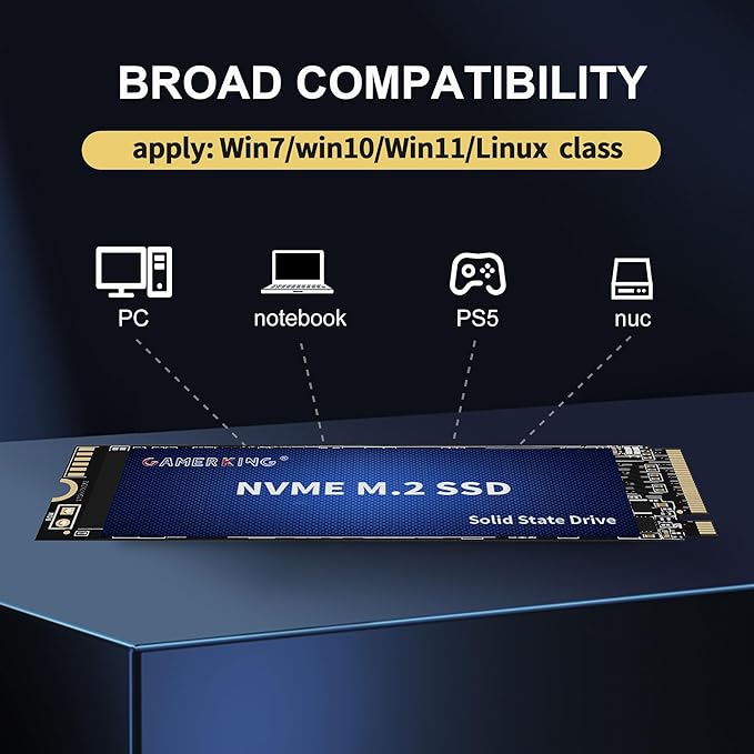 GAMERKING 1TB M.2 NVME SSD 2280 PCIe 3.0 Gen3x4 Internal Solid State Drive up to 3000MB/s 3D NAND Flash M Key Low Power Consumption Disk Upgrade Storage for Desktop Laptop