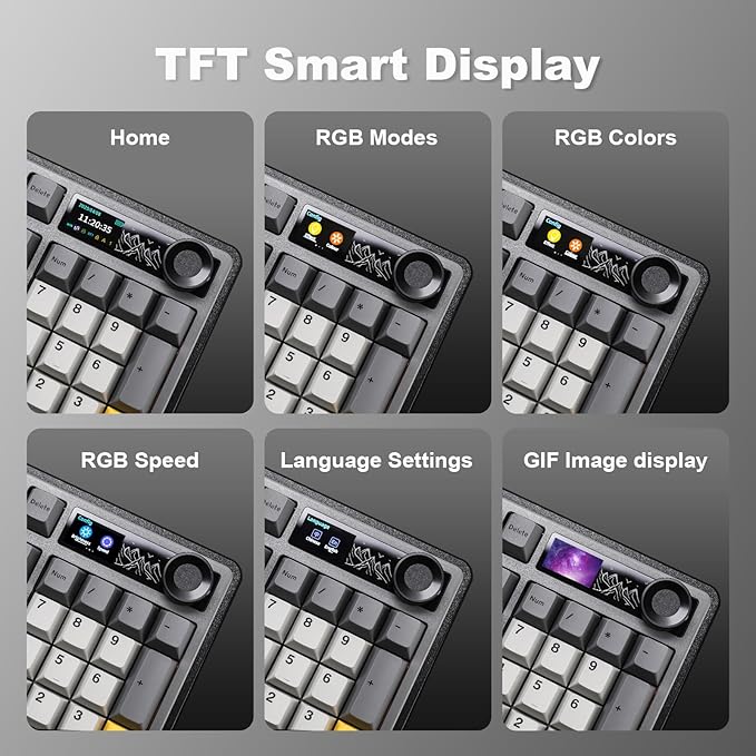 AJAZZ AK980 Wireless Keyboard with Smart Display &amp Knob98% Mechanical Keyboard Tri-Mode BT/2.4G/USB-C Hot Swappable PBT Keycaps with RGB Light for Win &amp Mac(BlackMurad Switch)