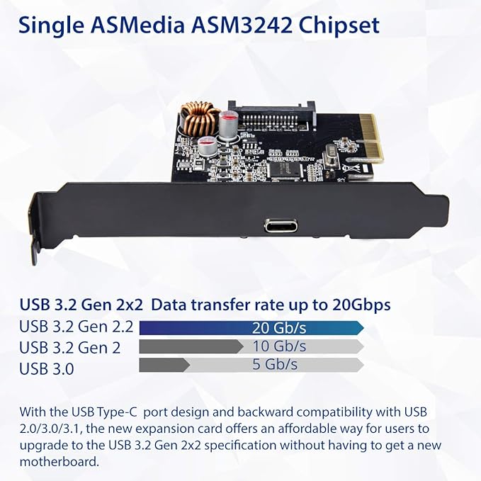 Syba Single Port USB-C 3.2 Gen 2x2 PCI-e Gen 3 x4 Expansion Card ASMedia ASM3242