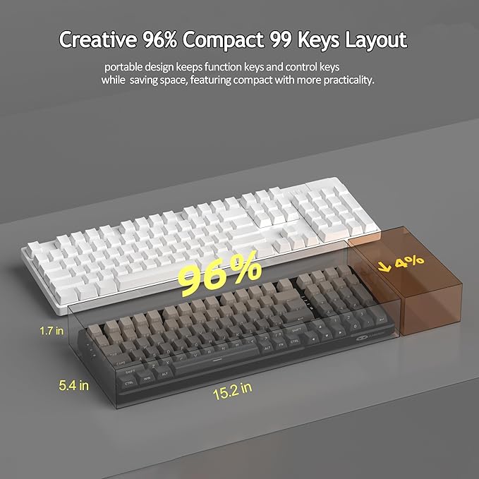 MageGee LIGHT100 Wireless Creamy Keyboard Gasket Structure Hot Swappable 2.4G/USB-C/BT5.0 RGB Backlit Mechanical Gaming Keyboard for Win/Mac/PC 8000mAh Battery Side Printed PBT Keycap Black