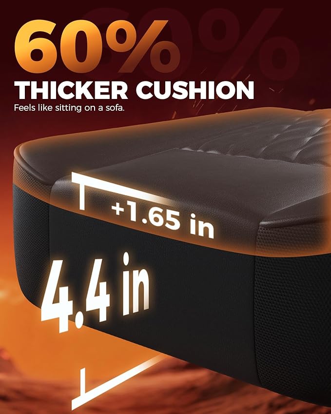 GTPLAYER Big and Tall Gaming Chair with Footrest Ergonomic Office Desk Chair with 4.4in Thick Cushion and Wide Wingless Seat Comfortable Leather Computer Chair Predator Series Black with Trim