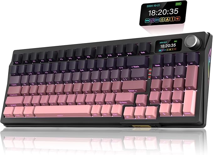 RedThunder K95 Wireless Mechanical KeyboardTFT Screen &amp Knob Trip-Modes Connection Gasket Custom Hot-Swap Keyboard RGB Backlit Pre-lubed Linear Switches Side Printed PBT Keycaps Gradient Pi