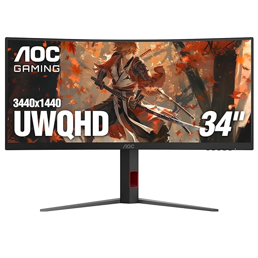 AOC CU34G4Z 34 Curved Ultrawide Gaming Monitor WQHD 3440 x1440 1500R 240Hz 0.3ms MPRT HD400 Display Port x1 HDMI x2 USB 3.2 AMD FreeSync Premium Height Adjustable 3-Year Zero-Bright-dot