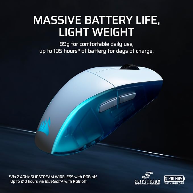 Corsair M75 Wireless RGB Lightweight Gaming Mouse for Mac – 26000 DPI Swappable Side Buttons Optical Switches iCUE Compatible – Frost White