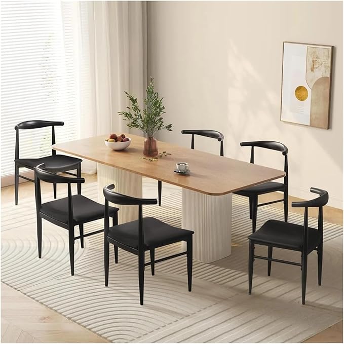 Adjustable Office Computer Chair with Armrest 1pcs Black No Armless with Curved Backres Metal Legs Leather Seat Dining Chairs