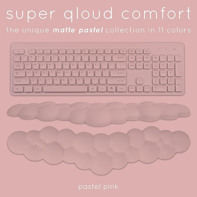 Qloud Cloud Wrist Rest Keyboard Wrist Rest for Computer Keyboard Pad Cloud Keyboard Wrist Rest Wrist Pad for Keyboard Memory Foam Non Slip Base Comes with Mouse Pad - Pastel Pink