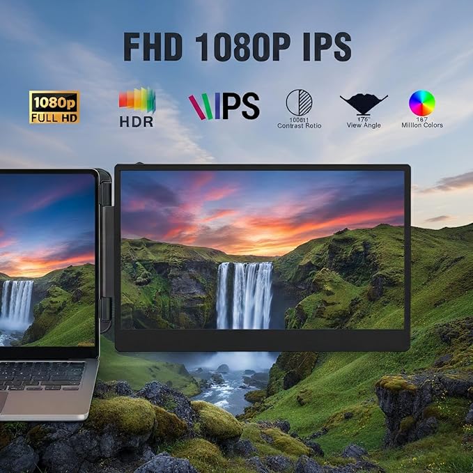 14 Laptop Screen Extender FHD 1080P IPS Travel Dual Monitor 226° Rotation Portable Monitor for Laptops 13-16 with USB-C/HDMI Port Plug-Play for Win/Mac/Chrome/Android
