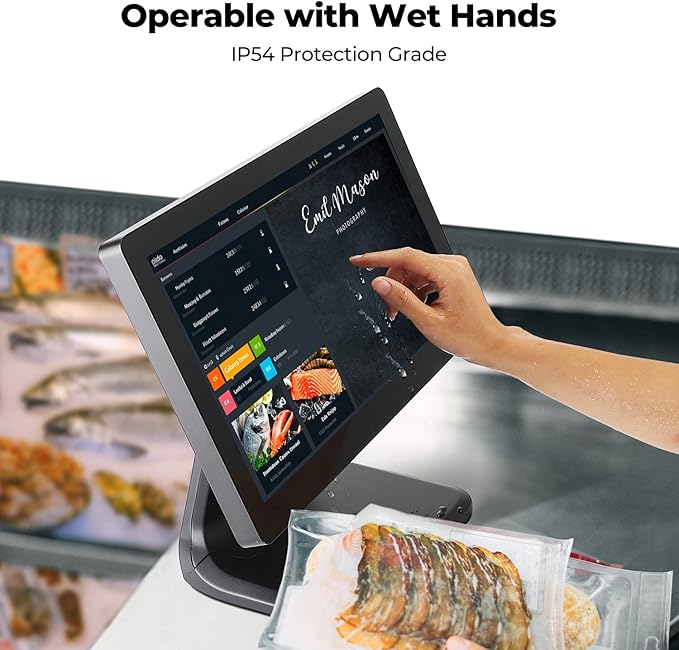 MUNBYN 15.6-inch POS Touchscreen Monitor Backlit LED Multi-Touch Screen Monitor HDMI/VGA Capacitive Screen Display True Flat Seamless for Retail Restaurant Bar No Driver Required 2Y Protection