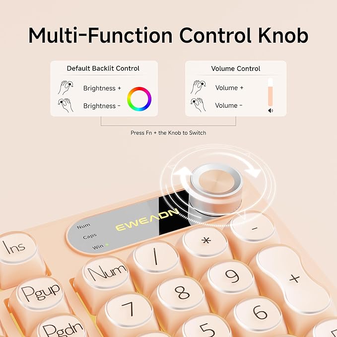 V102 Wired Keyboard 98 Keys Creamy Gaming Keyboard with Number Pad Display Screen &amp Media Knob RGB Silent Wired Cute Computer Keyboard for Laptop PC Gamer - Cream Pink