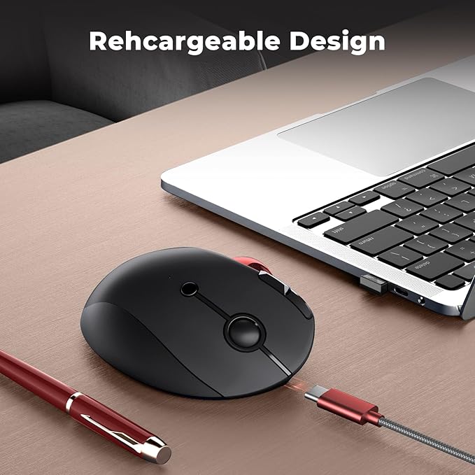 seenda Wireless Trackball Mouse Bluetooth - Ergonomic Rollerball Mouse Rechargeable 3 Device Connection Optical Mice Adjustable DPI Thumb Control Mice Compatible for Mac/Android/Windows - Black&amp