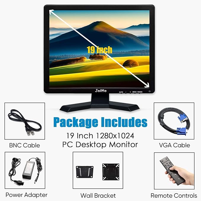 JaiHo PC Screen 19 Inch 4:3 Monitor 1280x1024 Color LCD Screen HD PC Monitor with HDMI/VGA/AV/BNC/USB for Raspberry Pi Computer Xbox Two Speakers VESA