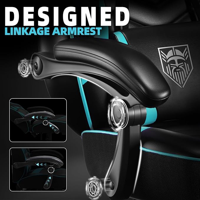 Vonesse Gaming Chair Big and Tall Gaming Chair with Footrest and Massage Gaming Chairs for Adults with Lumbar Support Ergonomic High Back Computer Chair with Pocket Spring Cushion (Cyan/Black)