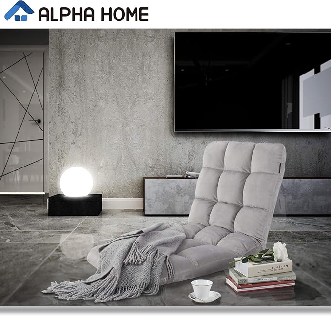 ALPHA HOME Adjustable Floor Chair with Backrest &amp Cushion Dorm Rocker 4 Positions Video Gaming Chair Folding Lazy Sofa Recliner Living Room Seating Lounge Chair for Reading Watching TVGrey