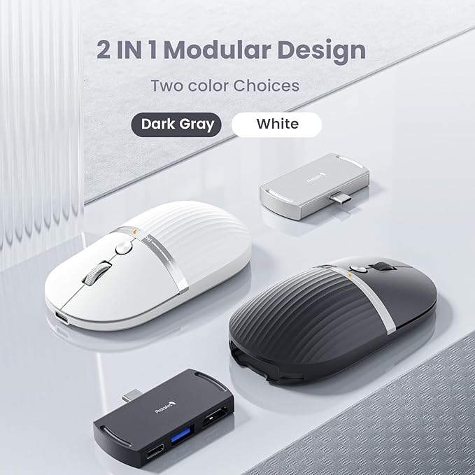 ProtoArc USB C Wireless Bluetooth Mouse Multi-Device HubMouse for Business and Travel with Type C Hub Portable -White
