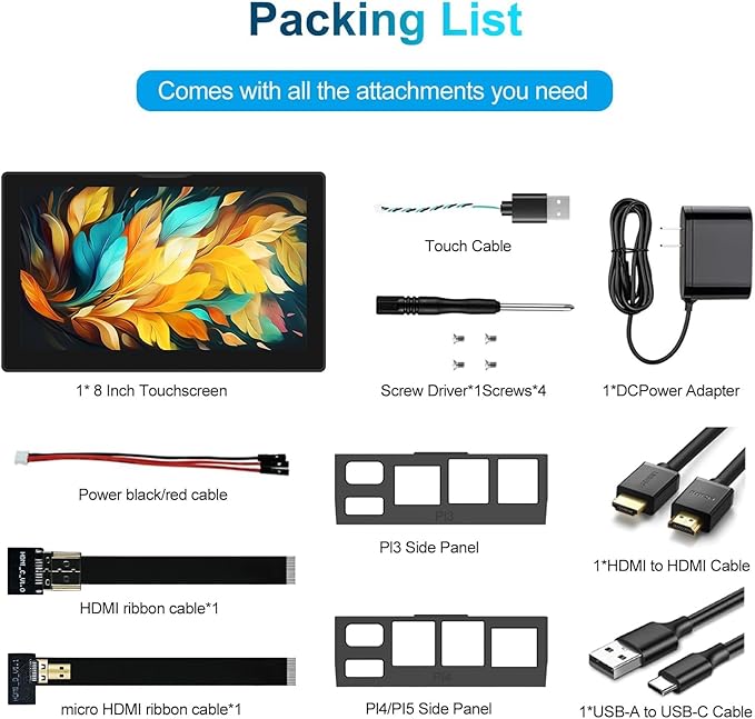 8 Inch Touchscreen for Raspberry Pi5-Point 1280 * 800 IPS Touchscreen Portable Monitor with HDMI Interface Dual-Speaker for Raspberry Pi 5/4B/3B+/3B/B+ Jetson Nano Win11/10/8/7 (8 inch (1280*800))