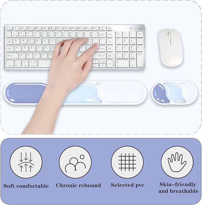 Ergonomic Keyboard Wrist Rest Gel Wrist Rest for Keyboard and Mouse Wrist Support and Keyboard Pad for Typing Pain Relief Anti-Slip Base Suitable for Office Laptop Computer Gaming (Blue)