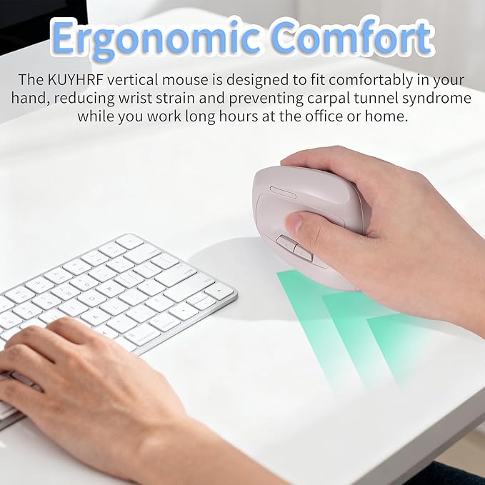 Bluetooth Wireless Vertical Mouse - Ergonomic Design Rechargeable with Type-C Silent Operation for Office and Home Use Ideal for Professionals &amp Students (Gray)