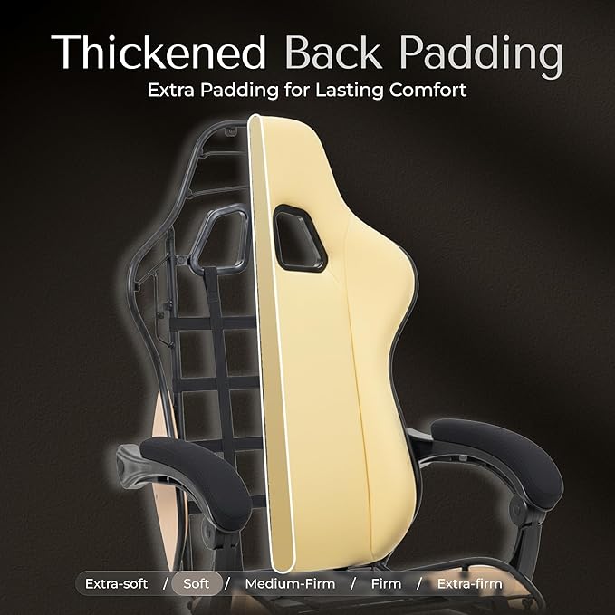 Gaming Chair Fabric with Pocket Spring Custion Ergonomic High Back Video Game Chair with Footrest Massage Lumbar Support Height Adjustable Comfy Computer Chair for Adults Game Office Onyx