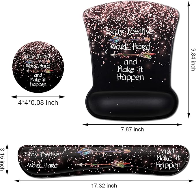Mouse Pad with Wrist Support Ergonomic Gel Mouse Pad Memory Foam Keyboard Wrist Rest Suitable for Office Typing Games Desktop Decoration Rose Gold Glitter Black MousePads