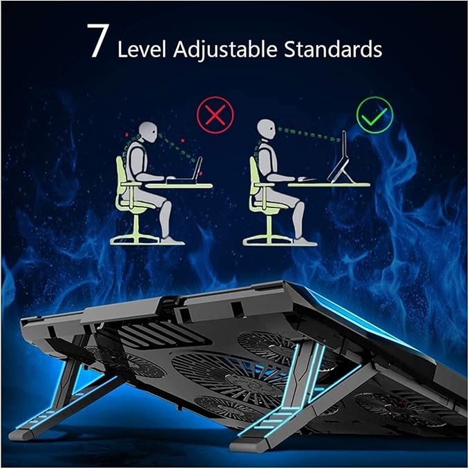Laptop Cooling Pad LED Screen Gaming Laptop Cooler with 5 High-Speed Adjustable Fans 7 Heights Stand 2 USB Ports Compatible up to 17'' Laptop