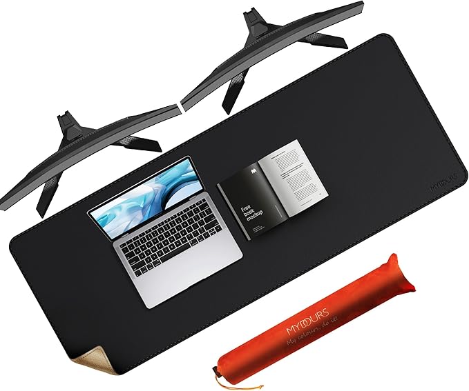 Mydours XXL 55.1x19.7 Desk Pad with Cork Base Dual-Sided PU Leather Surface Protects Desks from Scuffs &amp Stains Spacious Mouse Mat for Multi-Monitor Setups Office Use &amp Light Gaming Compa