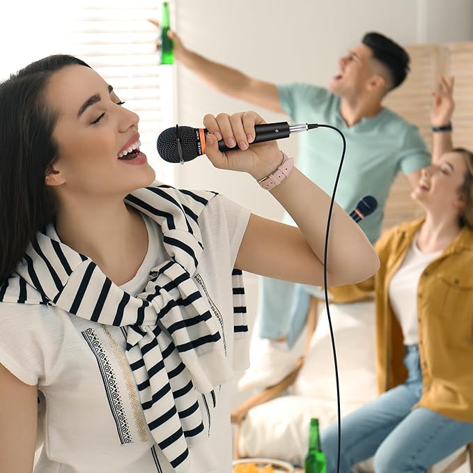 HOTEC Premium Wired Vocal Dynamic Handheld Microphones - Includes 19ft Detachable XLR Cable and ON/Off Switch - 2 Pack Metal Black