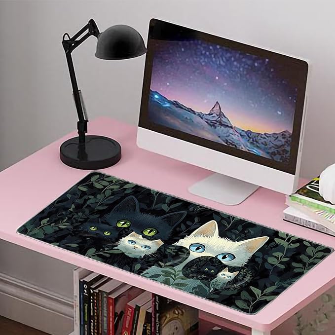 Large Mouse Pad Wrist Support SetDesk Pad+Keyboard Wrist Rest+Mouse Pad Wrist Support+Coaster4in1 XXL Big MousepadErgonomic Design Gaming Mat for Home Office TableCat in The Grass