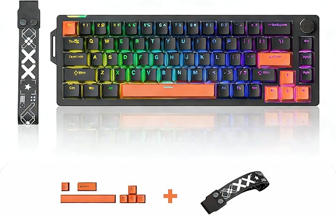 68% Wired Gaming Keyboard with Volume Knob RGB Backlit Mechanical Keyboard Gasket Mount with PBT Keycaps8000 Hz Polling Rate Hall Effect Cream Switches Hot-Swap for FPS Games (Black+Orange)