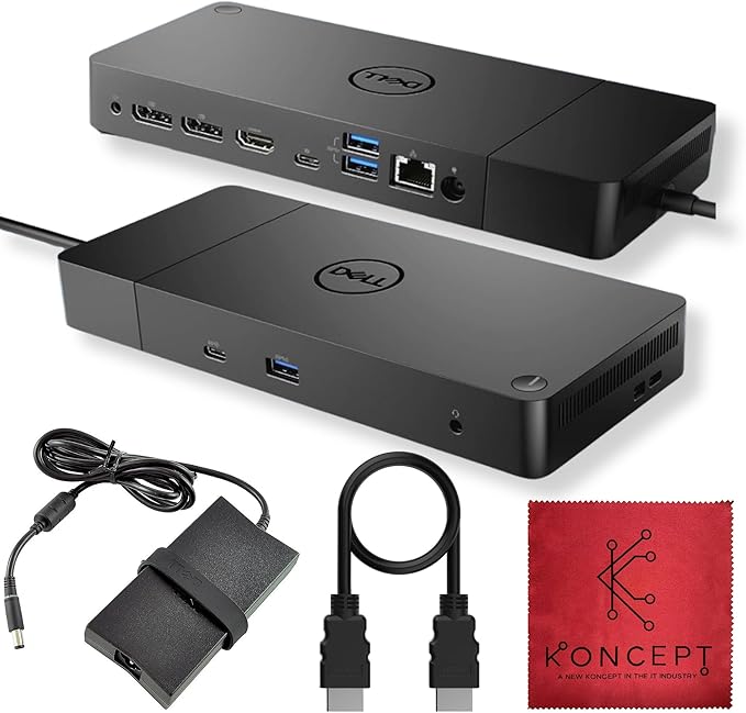 WD19 Dell Dock Station USB C - Docking Station Dual Monitor with 130W HDMI Cable Dual DisplayPort &amp Microfiber Cleaning Cloth - Laptop Docking Station (Renewed)