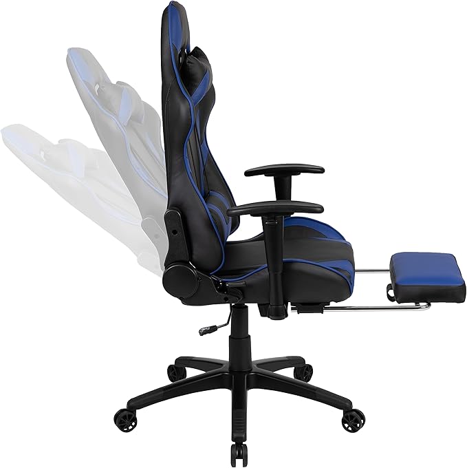 Flash Furniture Optis Gaming Desk and Blue Footrest Reclining Gaming Chair Set - Cup Holder/Headphone Hook/Removable Mouse Pad Top/Wire Management