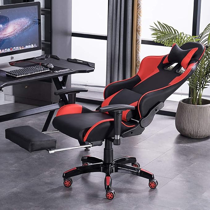 Gaming Chair with Footrest Swivel Chair with Ottoman Height Adjustment Headrest and Lumbar Support E-Sports Swivel Chair