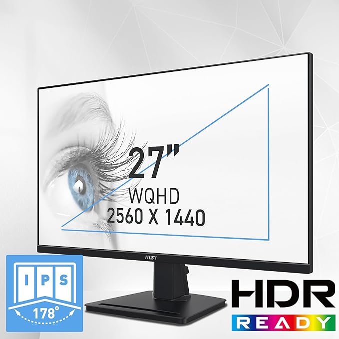 msi PRO MP275Q 27 Inch WQHD Office Monitor - 2560 x 1440 IPS Panel 100 Hz Eye-Friendly Screen Built-in Speakers Tilt-Adjustable - HDMI 2.0b DP (1.2a)