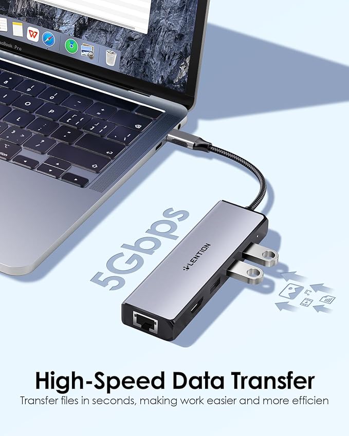 LENTION USB C Hub with 1000M Gigabit Ethernet Adapter 4K HDMI Display 3xUSB-A 3.0 Ports for MacBook Pro/Air/Neo Dell Lenovo HP Laptops and More Stable Driver Certified (C25 Space Gray)