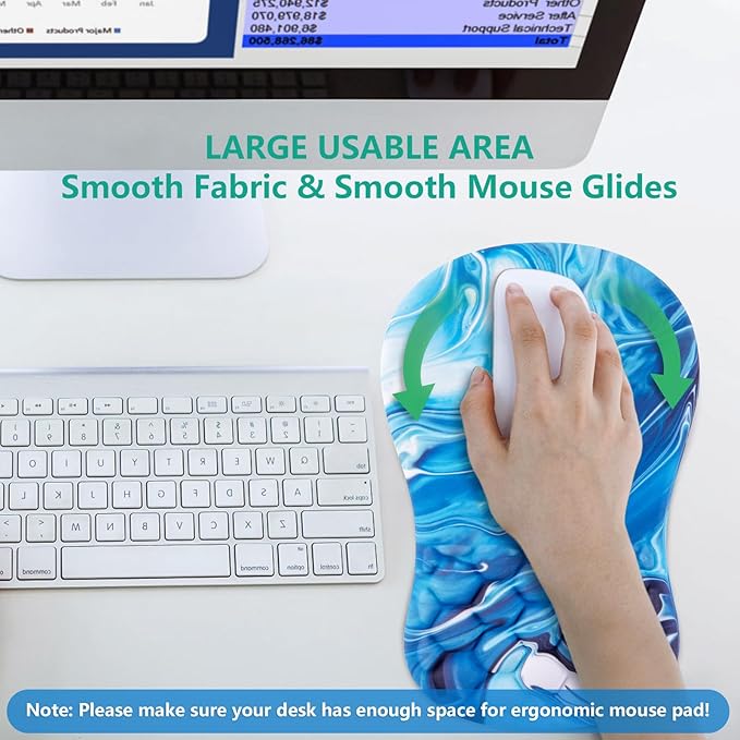 Mouse Pad Wrist Support Ergonomic Mouse Pad with Wrist Rest Comfortable Computer Mouse Pad for Laptop Pain Relief Mousepad with Non-Slip PU Base Ocean Blue