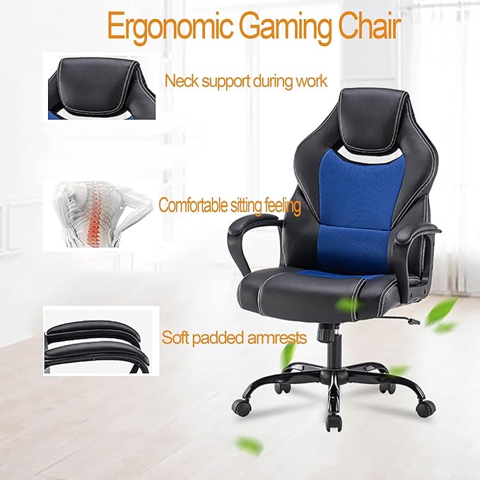 Gaming ChairsGaming Chairs for AdultsErgonomic Gaming Chairwith Headrest and Lumbar Support Video Game Chairs for Home Office Or Gaming Play