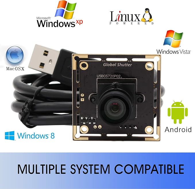 Global Shutter USB Camera Module 720P 60fps High Speed USB Camera Board100 Degree No Distortion M12 Lens USB Webcam Plug and Play for Industrial Machine Vision for MAC/Linux/Raspberry Pi